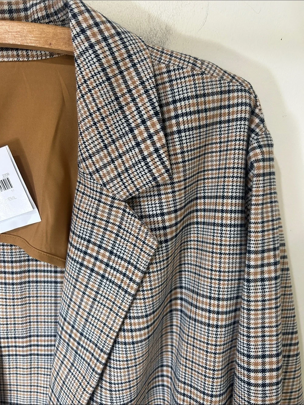 NWT J. JILL Brown Mendocino Houndstooth Plaid One Button Closure Blazer Size XL